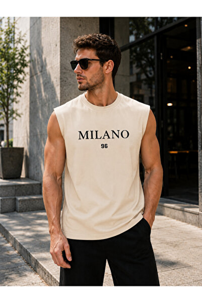 caddekombin Zero Sleeve Milano 96 Patterned Unisex Cotton Round Neck T-Shirt