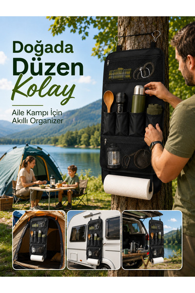 i lin baby Kamp Çadır Karavan Piknik İçin Askılı Organizer Çok Cepli Pratik D...
