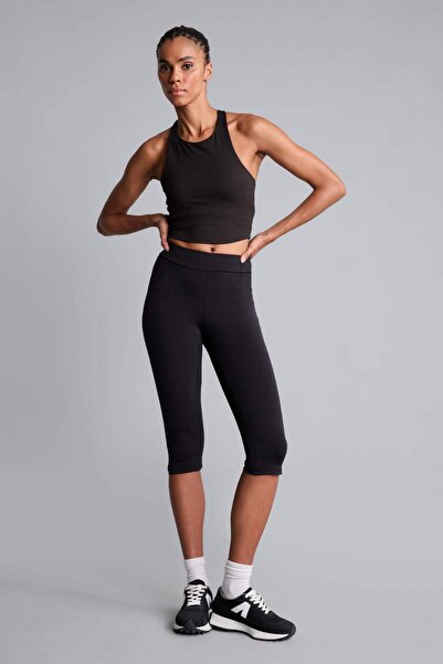 DeFacto High Waist Sports Above Knee Black Leggings I2664Ax26Hs