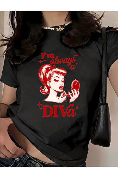 New Shine Γυναικείο βαμβακερό μπλουζάκι με στάμπα Diva Makeup Oversize