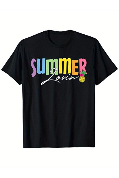STITCHLY Men's Black Summer Heart Pineapple Pattern T-Shirt, Casual Short Sle...