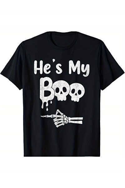 BASEPULSE تي شيرت He Is My Skull بنمط مطبوع على شكل جمجمة، بأكمام قصيرة، تصمي...