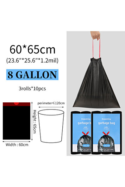 Choice 30pcs 60x65cm black 30Pcs 8Gal 30L Drawstring Garbage Bags 60*65cm Hea...
