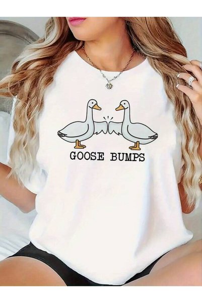 17 seramik تي شيرت برسومات Goose Bumps - تي شيرت صيفي مضحك بأكمام قصيرة للنساء