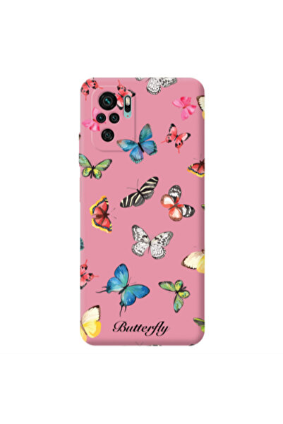 Other Xiaomi Redmi Note 10S Mixed Butterflys Pink Colored Silicone TPU Θήκη