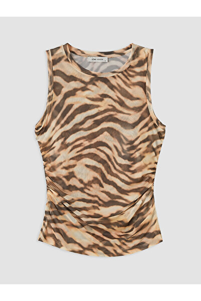 LC Waikiki Peak New Season Crew Neck Zebra Patterned Gathered Blouse