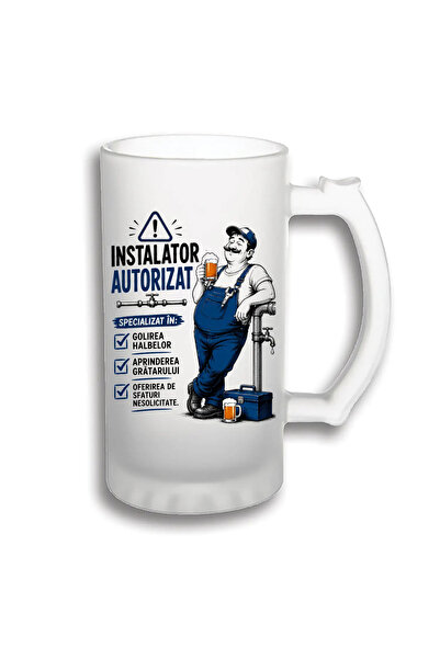 peGiftuiala Halbă de bere personalizată 500 ml – Instalator Autorizat