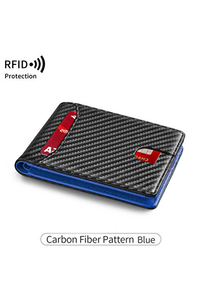 Choice3 QB395-CarbonBlue Men's Ultra-Thin RFID Blocking Leather Wallet Bi-Fol...