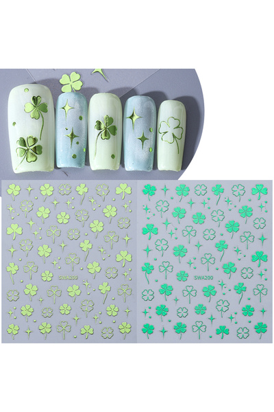 Choice SWA200 2color 2pcs Green Four Leaf Clovers Nail Art Stickers St. Patri...