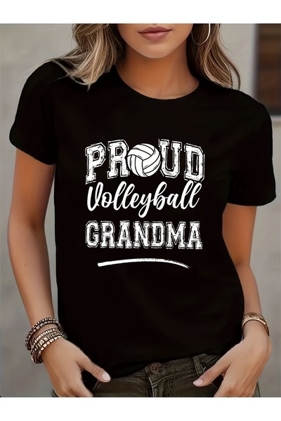 LİNA06 تي شيرت نسائي بطبعة "Proud Grandma" - أسود برقبة دائرية وأكمام قصيرة، ...