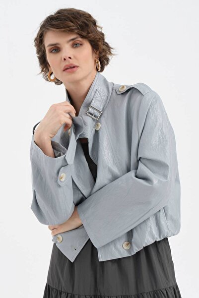 tw3 Women's Leather Fabric Double-Breasted Front Closure Lined Design Coat Ja...