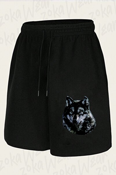 ZOKAWEAR Unisex Wolf Printed Unisex Black Design Printed Shorts