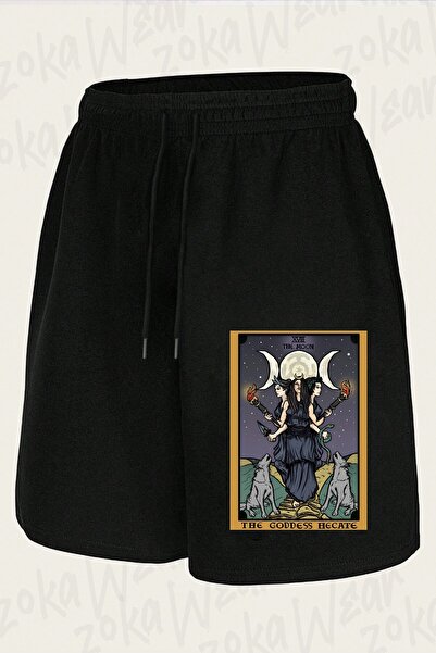 ZOKAWEAR Unisex šorts sa dizajnom boginje Hekate i trostrukog mesečeva, sa št...