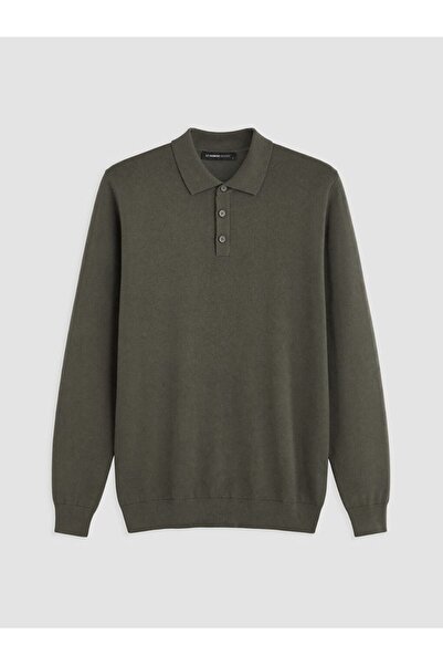 LC Waikiki Lcwaikiki Classic Khaki Polo Collar Men's Knitwear Sweater