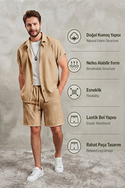 Fifty Color Men's short sleeve shirt & shorts set - crinkle fabric