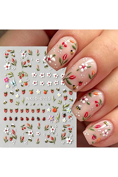 Choice 1pcs 1/2Pcs 5D Cartoon Ladybug Bee Butterfly Nail Stickers Strawberry ...