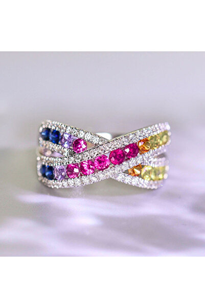 Choice 7 Q907 Huitan Rainbow CZ Cross Rings for Women Full Bling Iced Out Wed...