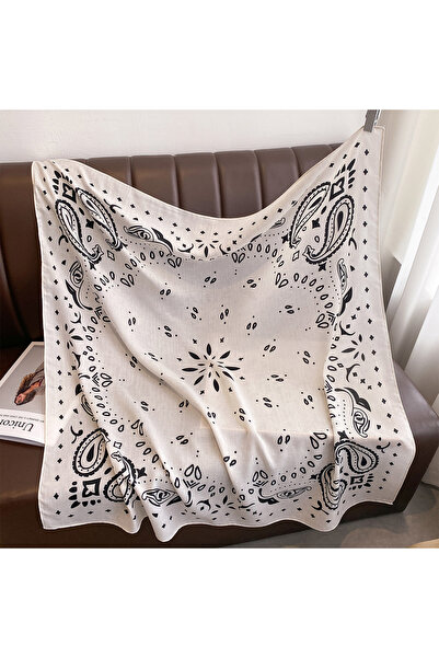 Choice1 90FJ15-14-White 90*90cm Paisley Printed Square Scarf For Women Imitat...