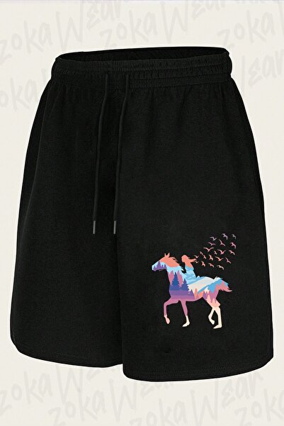 ZOKAWEAR Unisex a Girl Free as Horses Design Printed Shorts