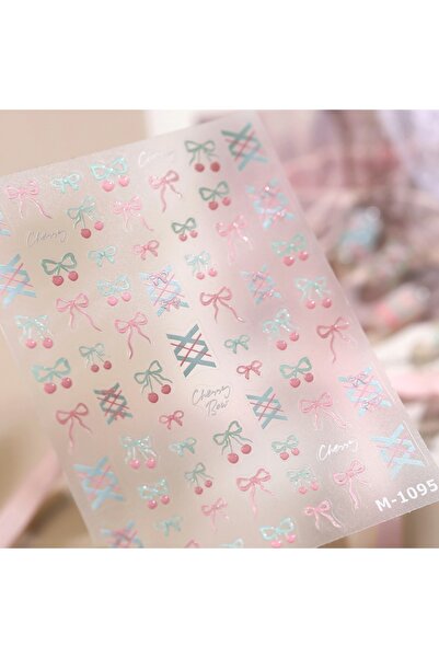 Choice1 NAILFYOU M1095 Sweet Cool Style Cherry Nail Stickers 5D Pink Blue Pla...