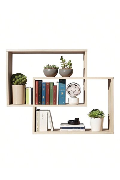 Sinyin Set of 2 Wooden Floating Wall Mounted Shelves, Easy Assembly Rustic Ha...