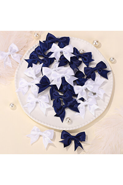 Choice FJ2429-24B 24Pcs Navy Blue White Color Bows Hair Clips Set for Baby Gi...