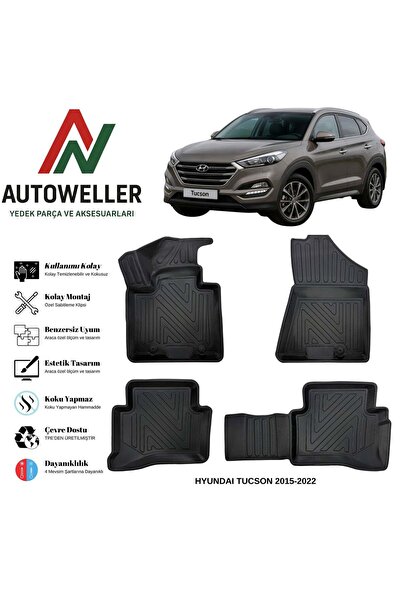 AutoWeller Hyundai Tucson 2015-2020 Havuzlu Oto Havuzlu 3D TPE Oto Paspas Takımı