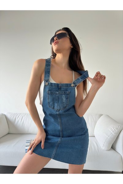 ÇEÇİM Kadın Denim Salopet Elbise