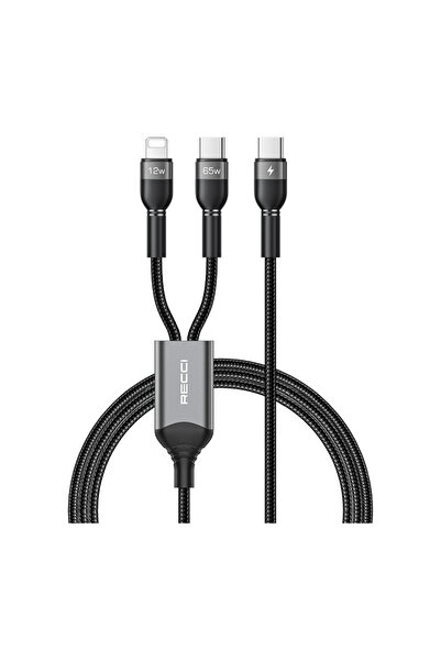 Recci Καλώδιο RTC-T16 2-σε-1 Type-C σε USB-C & Lightning 1.2M - Μαύρο