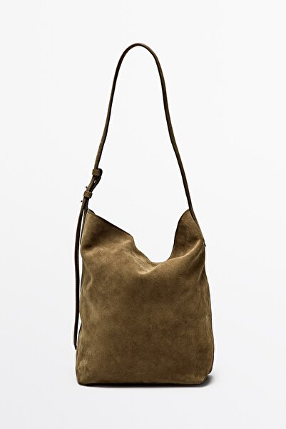 Massimo Dutti Distressed görünümlü süet deri bucket çanta