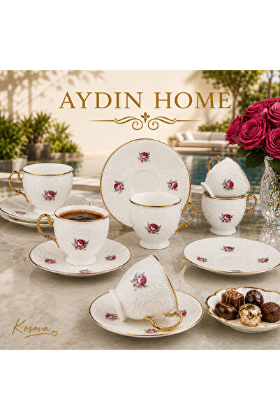 Kosova Embossed Rose 6 Kişilik Kahve Fincan Takımı