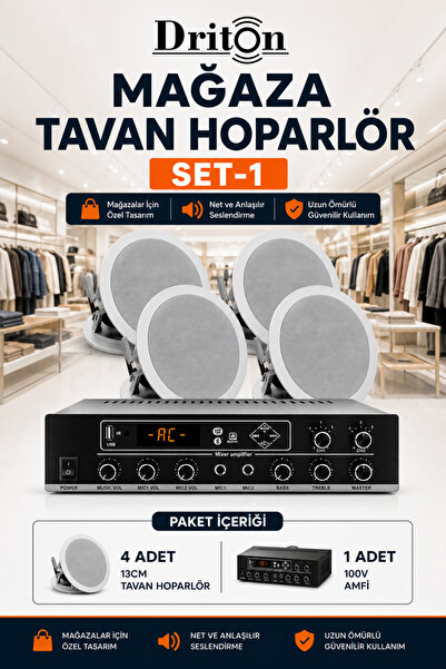 DRİTON MAĞAZA 13CM 4'LÜ BEYAZ TAVAN HOPARLÖR SET-1
