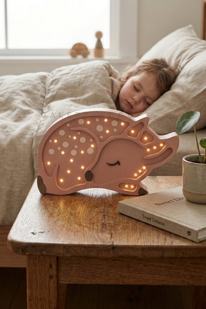 Galery Wood مصباح ليلي لغرفة الأطفال من الخشب الطبيعي مزود بإضاءة LED على شكل...