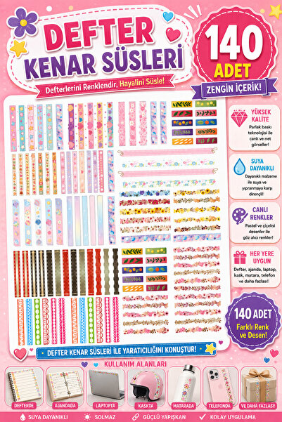 Tatlı Süprizler Defter Kenar Süsleri Sticker - 140 Adet Etiket