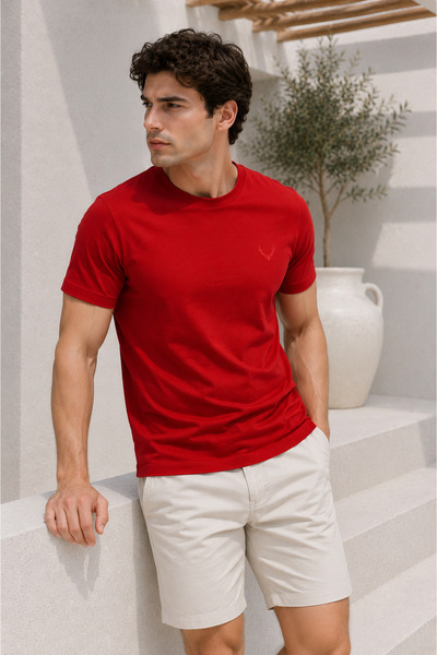 Rich Men's Black Cotton Short Sleeve Basic T-Shirt with Print Detail