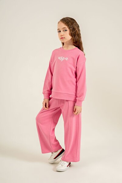 U.S. Polo Assn. طقم رياضي بناتي مطبوع باللون الأرجواني بأكمام طويلة US2731-C-V3