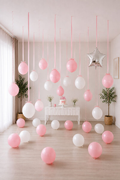 HAPPYLOOPPARTY Set de decorațiuni pentru ziua de naștere, roz și alb, 35 de b...