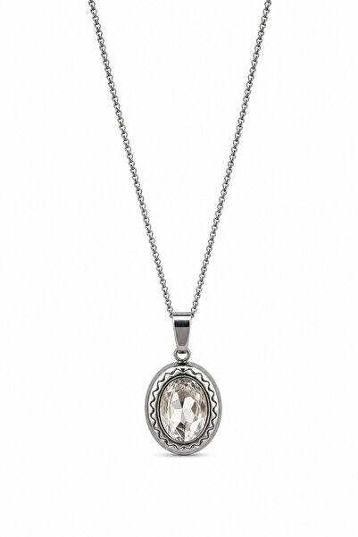 Jack Ferrero Stylish Design Gray Color Steel Necklace with Shiny Stone Detail...