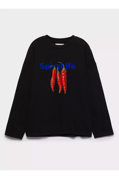 Disante 100% βαμβάκι Oversize Fit Spicy Life Printed - Μακρυμάνικο μπλουζάκι ...