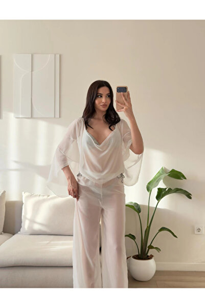 Zoom Butik Pelerin Tül Pareo Takım - BEYAZ