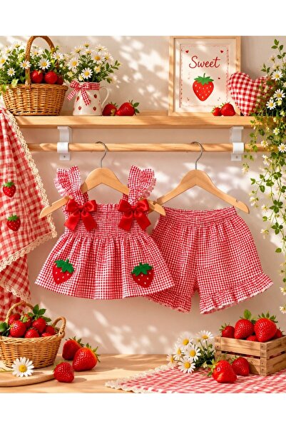 ATLI KIZ ÇOCUK ÇİLEK NAKIŞLI ASKILI TAKIM 1-5 YAŞ