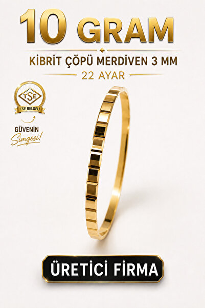 Aks Gold 22 Ayar TSE Belgeli (10 GRAM) Kibrit Çöpü Merdiven 3 mm Ajda Altın İ...