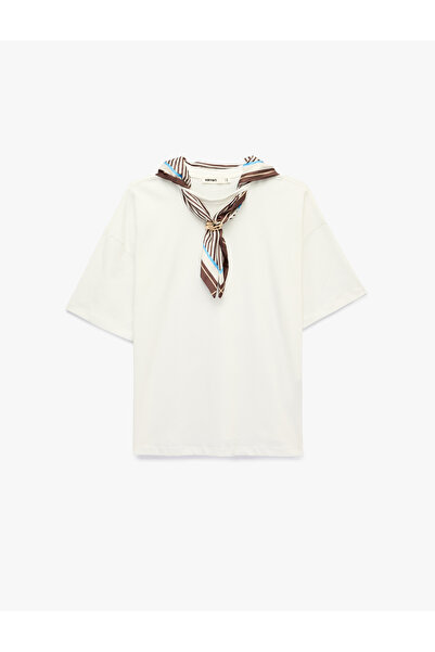 Koton Cotton Crew Neck Short Sleeve T-Shirt with Scarf Detail