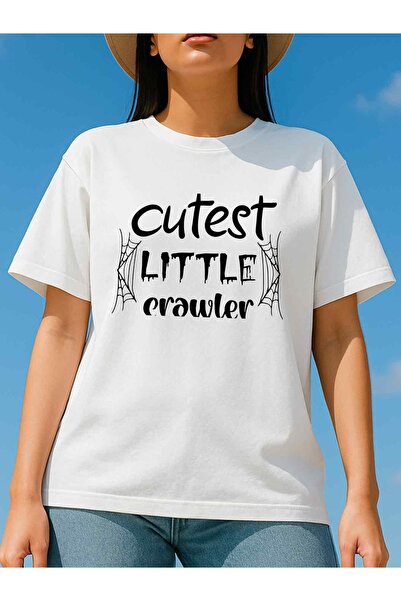 12 Teknoloji قميص نسائي أبيض 180 جرام 100% قطن - طباعة شعار "Cutest Little Cr...