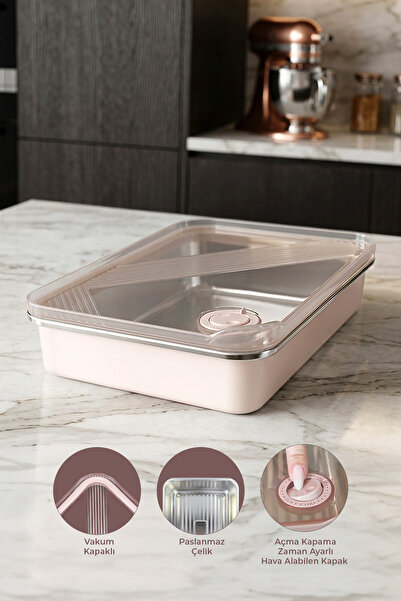 Kitchen Life Stainless Steel Vacuum Storage Container, Oven and Cake Containe...