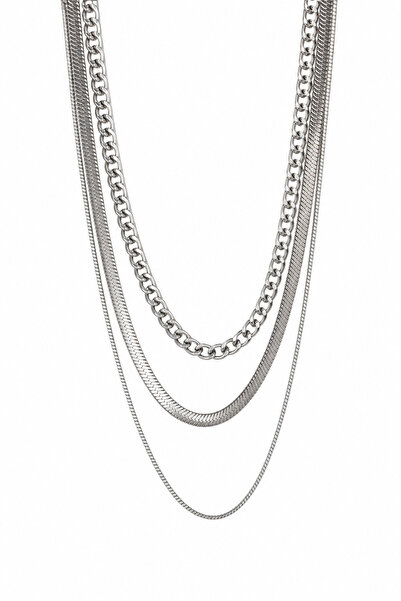 Jack Ferrero Steel Triple Necklace Set - Stylish and Layered Combination with...