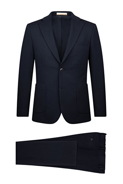Hatemoğlu Lacivert Slim Fit Mono Yaka Takım Elbise
