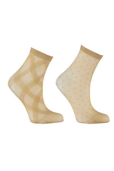 diclecollection 2 Pairs of Patterned Skin Color Tulle Socks, Trouser Socks, S...