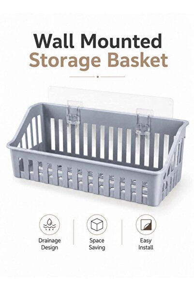 LEOXOL Wall Mounted Storage Basket 1 Piece | Adhesive Bathroom Shelf Organize...