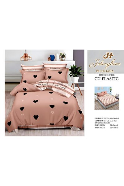 naniland.ro Lenjerie de Pat Bumbac Satinat 2 Persoane 6 Piese cu Elastic 180x...